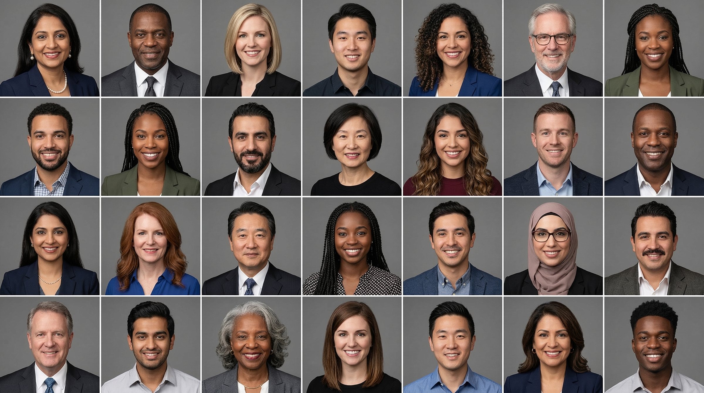 Twenty-eight team headshots with one consistent look
